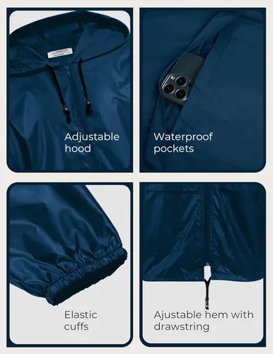 Vista 6 de COOFANDY Chaqueta impermeable para hombre, ligera, impermeable, con capucha, equipo de lluvia, viajes, senderismo, ciclismo