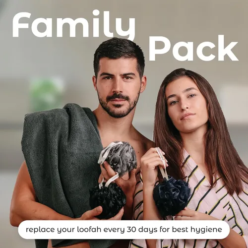 Vista 7 de MainBasics Esponja de esponja para baño y ducha, esponja para el cuerpo, exfoliante corporal (juego de 3, hielo negro)