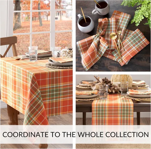 Vista 4 de Elrene Home Fashions Hawley - Mantel redondo de algodón a cuadros para otoño, cosecha/Acción de Gracias, 70 x 70 pulgadas