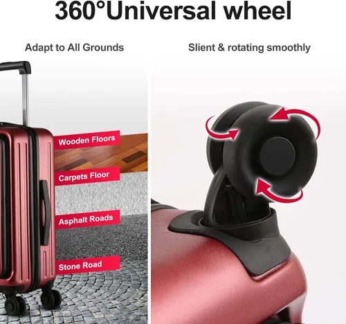 Vista 7 de TydeCkare Juego de equipaje ABS+PC ruedas giratorias ligeras de 2028 pulgadas., Rojo vino, Moda