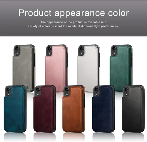 Vista 6 de DJDUCK Funda diseñada para iPhone XR con tarjetero y cierre magnético, protección de piel con bloqueo RFID, a prueba de golpes, para mujeres y Azul