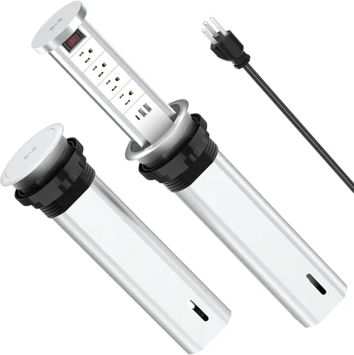 Vista 9 de Toma de corriente desplegable para encimera con PD 20W USB C, salida empotrada de encimera, 4 salidas de CA, 3 puertos USB y cargador inalámbrico