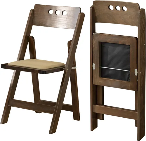 Vista 10 de Silla plegable de madera con cojín suave, simple y elegante, cómoda y duradera, adecuada para bodas, banquetes y eventos, madera de fruta clásica