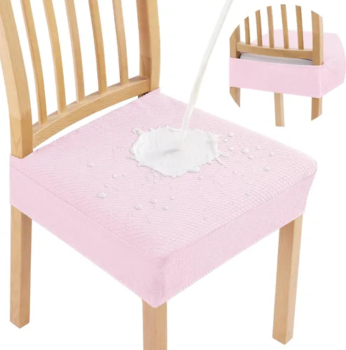 Vista 11 de Smiry Juego de 8 fundas de asiento impermeables para sillas de comedor, tela jacquard elástica, extraíble y lavable, fundas protectoras de asiento