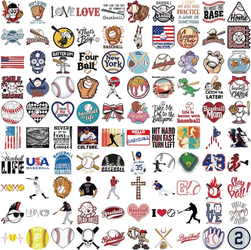 Vista 3 de 102 calcomanías de béisbol para álbumes de recortes, lindas calcomanías de vinilo motivacional impermeables para botellas de agua, cascos, equipaje