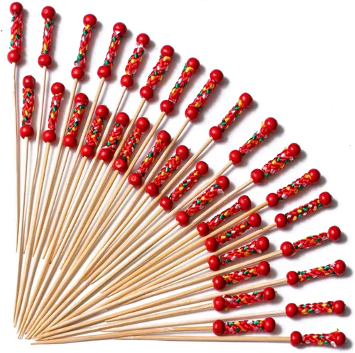 Vista 15 de PuTwo palillos de cóctel hechos a mano 300 unidades palillos de cóctel de bambú natural con cuentas cúbicas en los extremos, ecológicos, pinchos