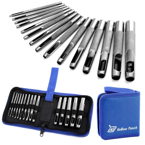 Veroave - Juego de perforadoras de cuero, 15 tamaños de 0.039 in a 0.433 in | Belt Hole Puncher for Punching Holes on Leather, Watch Band, Gasket
