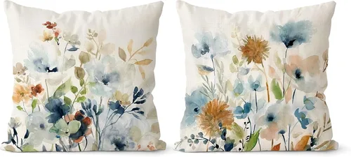 Vista 10 de Juego de 2 fundas de almohada decorativas de 18 x 18 pulgadas, con estampado de terciopelo de otoño para sofá, fundas de almohada para exteriores