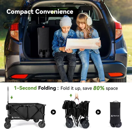Vista 6 de Hikenture Carro plegable y cubierta de lluvia, carros extra grandes de 330 libras, carros plegables resistentes con ruedas todo terreno
