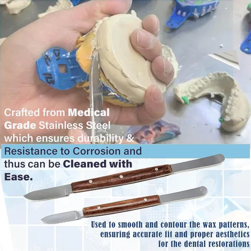 Vista 2 de A2Z Scilab Fahenstock Dental - Cuchillo grande y pequeño, espátula para modelar, laboratorio, cera, 2 piezas, cuchillas de acero inoxidable