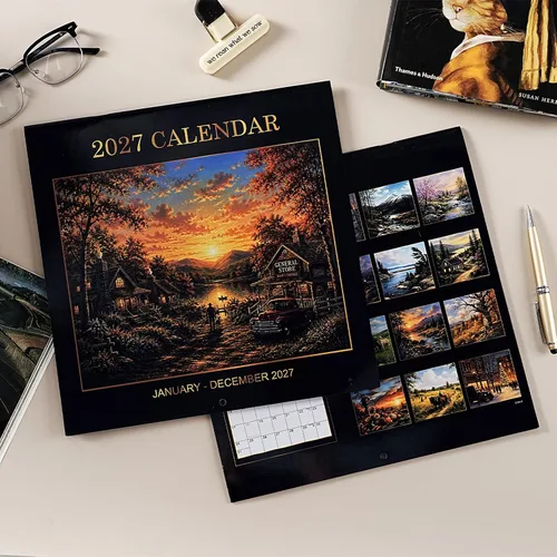 Vista 2 de Calendario 2027 – Calendario de pared 2027, enero de 2027 a diciembre de 2027, 12 x 24 pulgadas (abierto), calendario de 12 meses con fases lunares