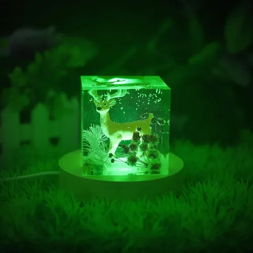 Vista 4 de YAKAMOZ Base de exhibición de luces LED, 2 piezas, soporte de base iluminada de madera para arte de resina de vidrio láser