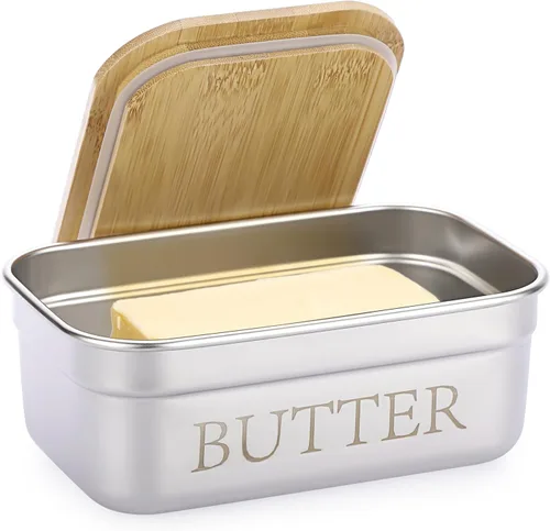 Vista 10 de BSTKEY Mantequillera de acero inoxidable con tapa para encimera, contenedor con sellado de silicona para cocina, recipiente irrompible, capacidad