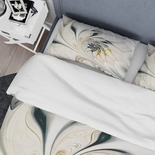 Vista 4 de Designart - Juego de funda de edredón moderna y contemporánea con diseño floral de vidrieras blancas, tamaño King + 2 fundas