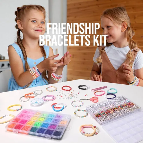 Vista 2 de Pizooro Kit de pulsera de la amistad con 96 colores, 13440 cuentas de arcilla, 1470 cuentas de letras para hacer joyas, 5 estilos de cuentas