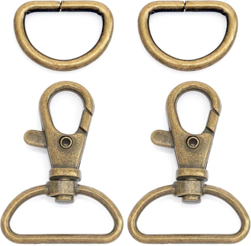 CRAFTMEMORE Ganchos de Resorte Giratorios con Gatillo Ganchos de Langosta Clásicos con Anillas en D para Correa de Bolso Cordón Artesanía de Cuero
