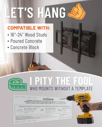 Vista 6 de ECHOGEAR MaxMotion - Soporte de pared para televisores grandes de 42 a 90 pulgadas, movimiento completo con giro suave, inclinación y extensión