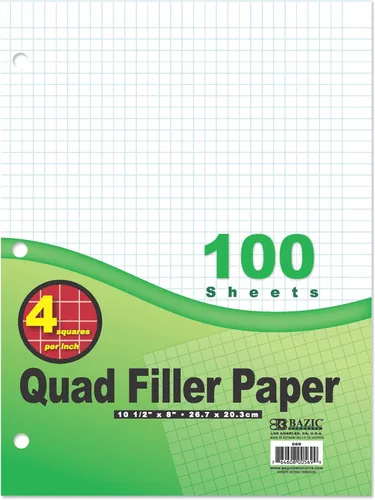 BAZIC - Papel de relleno de hojas sueltas, 100 hojas, 4-1 pulgadas, cuadrados, 3 agujeros perforados para carpetas de anillos, dibujo gráfico para
