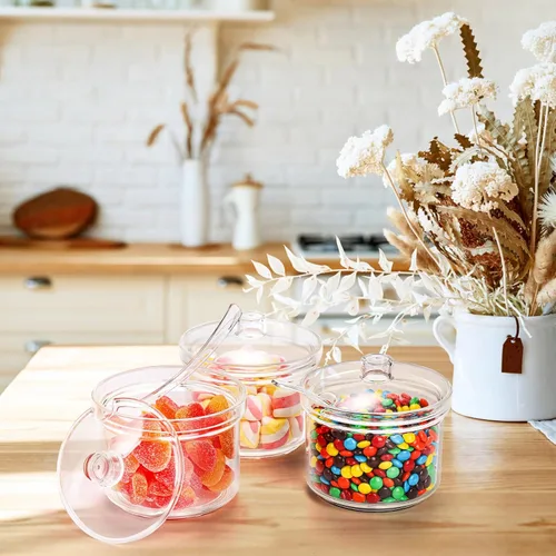 Vista 7 de ZEAYEA Juego de 6 tazones de azúcar acrílico transparente, caja de condimentos de 14 onzas, ollas de condimentos con cuchara y tapa, recipiente