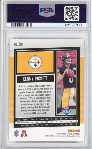 Vista 2 de Calificado 2022 Puntuación Panini Kenny Pickett #301 Rookie RC Football Card PSA 10 Gem Mint
