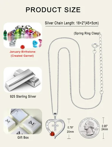 Vista 6 de YL Collar de cruz de corazón para mujer, plata de ley 925, colgante de piedra natal de Dios en mi corazón, joyería