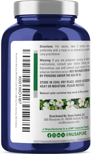 Vista 3 de NusaPure Bacopa Leaf Monnieri Capsules, 1000 mg, 180 tabletas (sin OMG, veganas)