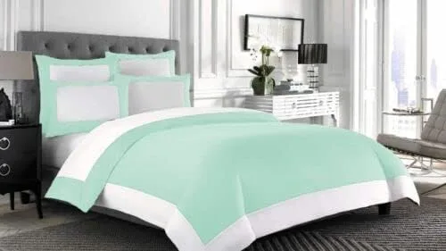 Vista 4 de Designer Border - Edredón reversible de gran tamaño Queen (98 x 98 pulgadas), color blanco y azul marino, 100% algodón egipcio alternativo con 2