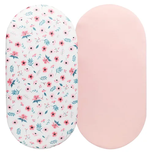 Vista 17 de Juego de sábanas de moisés, paquete de 2 sábanas bajeras ajustadas, elásticas ultra suaves, para colchón de cuna rectangular ovalada de reloj