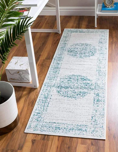 Vista 17 de Unique Loom Aarhus Collection - Alfombra vintage con borde AAR003, 3 x 5 pies, crema/verde azulado