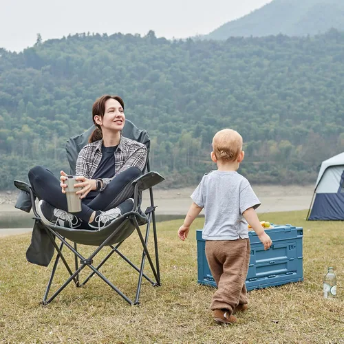 Vista 5 de EVER ADVANCED Silla plegable de camping con respaldo alto acolchado, paquete de 2 sillas de césped portátiles de gran tamaño, ligeras, resistentes