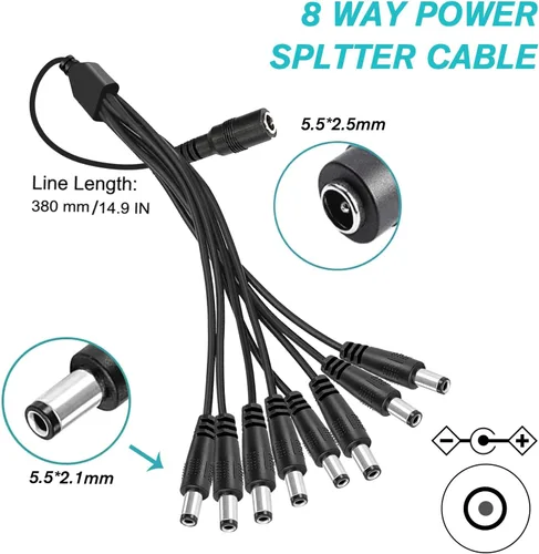 Vista 2 de Fuente de alimentación para cámara de seguridad, adaptador de corriente para cámara CCTV, MAREISA 12V 5A fuente de alimentación para Lorex, Samsung