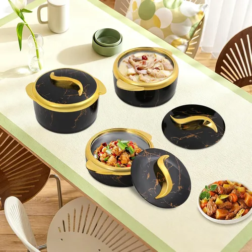 Vista 2 de Cacerola aislada con tapa, 3 piezas, cuencos térmicos para mantener la comida calientefría, calentador de acero inoxidable para Roti, ensalada
