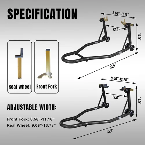 Vista 2 de Jack Boss Caballete de motocicleta, soporte de rueda trasera combo, capacidad de 500 libras, soporte de basculante para paddock para moto deportiva