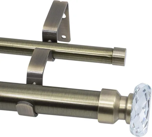 Vista 4 de MERIVILLE Barra de cortina de tratamiento de ventana doble de 1 pulgada de diámetro, acabado de cristal cortado, ajustable de 28 a 48 pulgadas, Oro