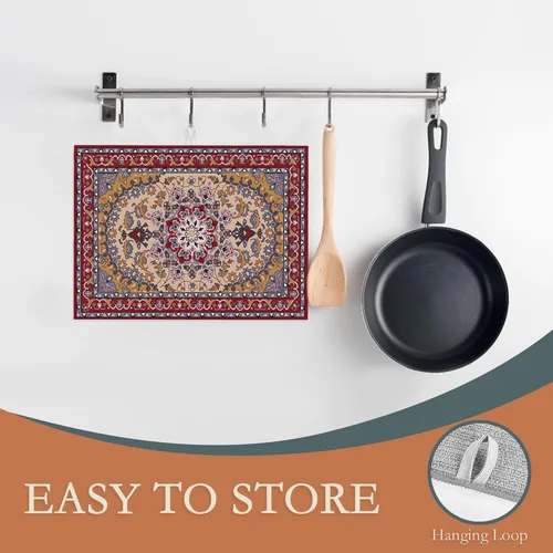 Vista 3 de Tapete de secado de platos bohemio, tapete de secado tribal original persa, tapete de microfibra ultra absorbente para encimera de cocina