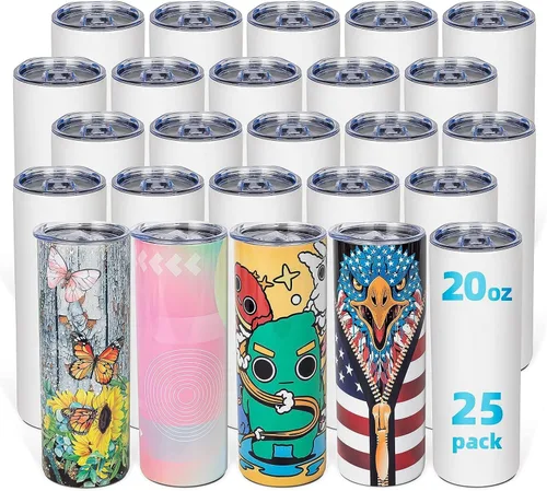 Vista 9 de Paquete de 12 unidades de vaso de sublimación de 20 onzas, delgado, recto, a granel, vaso de sublimación de acero inoxidable de doble pared aislado