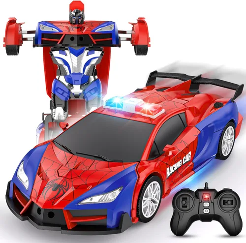 Vista 3 de Coche de control remoto, auto de juguete transformable con un botón, autos RC de 2.4 GHz, escala 1:18, rotación de 360 grados, juguete de auto