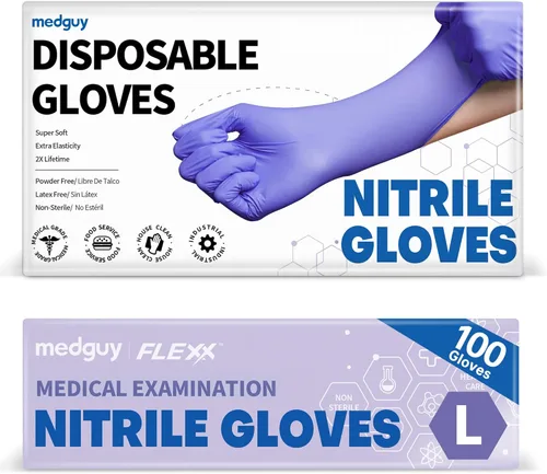 Medguy Medical Nitrile Exam Gloves, 4 Mil Powder-Free Latex-Free Disposable Food-Safe Cooking Cleaning, Blue-Violet 100 Pcs