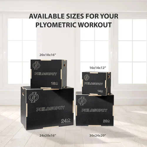 Vista 5 de Philosophy Gym Caja pliométrica de madera antideslizante 3 en 1 para entrenamiento y acondicionamiento Negro