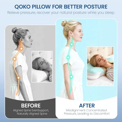 Vista 7 de Almohada cervical para dormir – Almohada de nube suave para dormir de lado para adultos, almohada de contorno cervical almohada refrescante