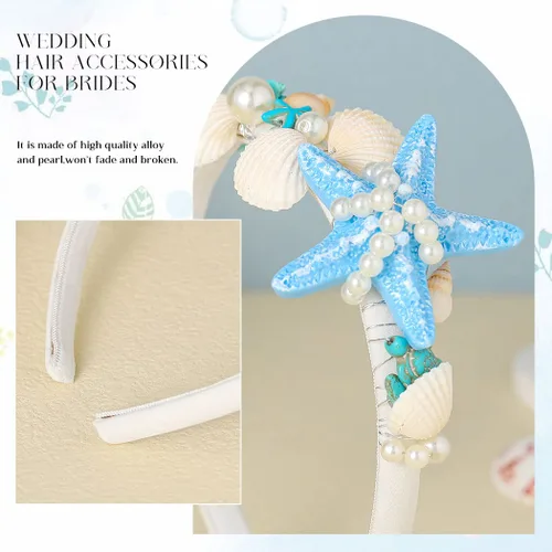 Vista 5 de Unicra Diadema de estrella de mar, accesorios para el cabello, diadema de concha de mar para mujer