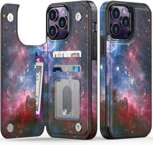 Vista 100 de LETO para iPhone 15 Pro Funda tipo cartera - Tapa tipo folio con patada - Diseños de moda - Tarjetero - Funda protectora para mujeres y niñas - 6.1