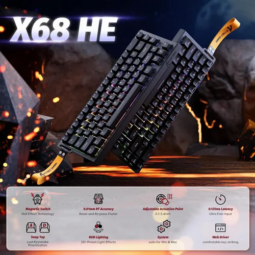 Vista 2 de Teclado mecánico para videojuegos ATTACK SHARK X68 HE Rapid Trigger 60% con cable TKL con actuation ajustable, interruptor magnético de efecto Hall