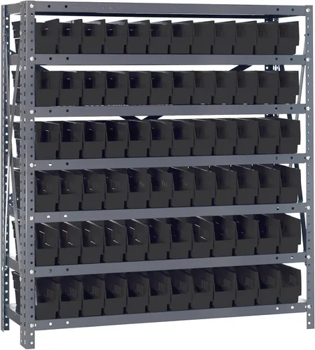 Vista 188 de Quantum QSBU-245BK Heavy Duty Shelving Unit with (7) Shelves and (24) QUS245 Black Bins for Garage Warehouse Storage Distribution 400 lb Load