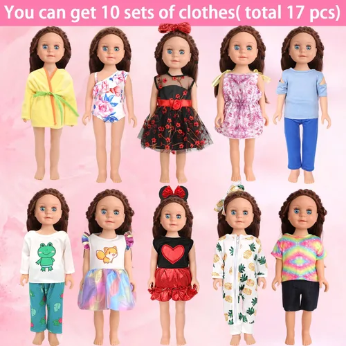 Vista 2 de 10 conjuntos de ropa para muñecas de 18 pulgadas, incluye vestidos y conjuntos para muñecas tipo American Doll, regalos de cumpleaños para niñas