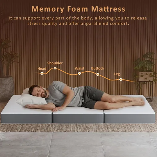 Vista 3 de Greaton, Colchón portátil de espuma viscoelástica de gel triple plegable de 4 pulgadas, malla transpirable, ultrasuave, almohadilla para cuna, funda