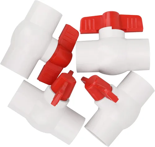 Vista 5 de 4 piezas de válvula de bola de PVC de 1 pulgada enchufe de válvula de cierre de tubo de agua con mango en T rojo para líneas de suministro de agua