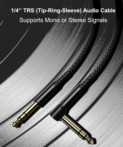 Vista 4 de Cable TRS de 0.250 in para instrumento de 3.3 pies, paquete de 2 unidades, ángulo recto de 90 grados 1/4 pulgadas, cable de audio estéreo macho