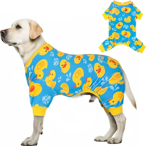 Vista 31 de KYEESE - Pijama de terciopelo para perros, con patrón de patos amarillos, ropa elástica y suave para cachorros y perros pequeños, mameluco cómodo
