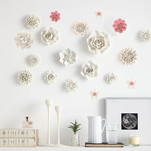 Vista 4 de Flor artificial de peonía de cerámica para decoración de pared, hecha a mano, arte 3D para sala de estar, hogar, pasillo, dormitorio, cocina